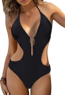 heekpek One Piece Swimsuit Women's V-Neck Sexy Halterneck Bikini Cut Out Triangle Swimwear Women View 2