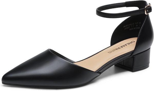 DREAM PAIRS Women's Low Heel Court Shoes | Closed pointed toe, comfortable d'orsay style and ankle strap