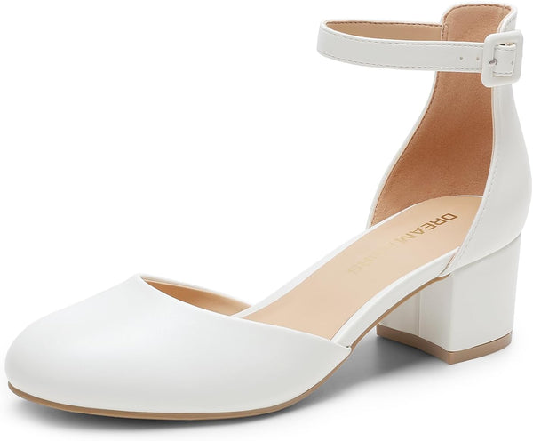 DREAM PAIRS Womens Low Block Heel Ankle Strap Chunky Heel Pumps - Ideal for Festive Occasions, Weddings, Office and Party | Knöchelriemen und klobigem Absatz – ideal für festliche Anlässe, Hochzeiten, Büro und Party