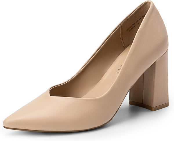 DREAM PAIRS Women's High Block Heel Court Shoes Party Shoes Elegant | High quality slip on bridal shoe with chunky heel and pointed closed cap