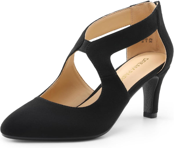 DREAM PAIRS Women's Closed Kitten Heels Pumps | Pointed toe elegant party dress bridal shoes for women