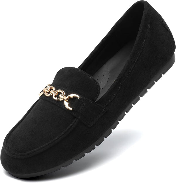DREAM PAIRS Women's Loafer Comfortable Flat Shoes | Comfortable sole, arch support, non-slip textured sole, easy to put on, ideal for driving, chic metal details