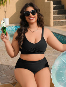 heekpek Women's Bikini Set Tummy Control Swimsuit Large Sizes Two Piece Women's Summer Swimwear V-Neck High Waist Bikini Plus Size Women View 4