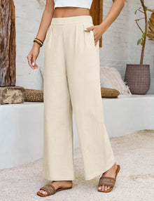 heekpek Women's Trousers Summer Cotton Comfortable Women's Trousers Wide Leg High Waist Trousers Elegant Light Airy Loose Summer Trousers View 2