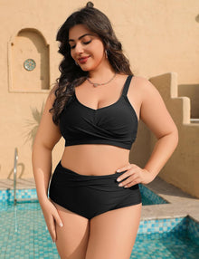 heekpek Women's Bikini Set Tummy Control Swimsuit Large Sizes Two Piece Women's Summer Swimwear V-Neck High Waist Bikini Plus Size Women View 2