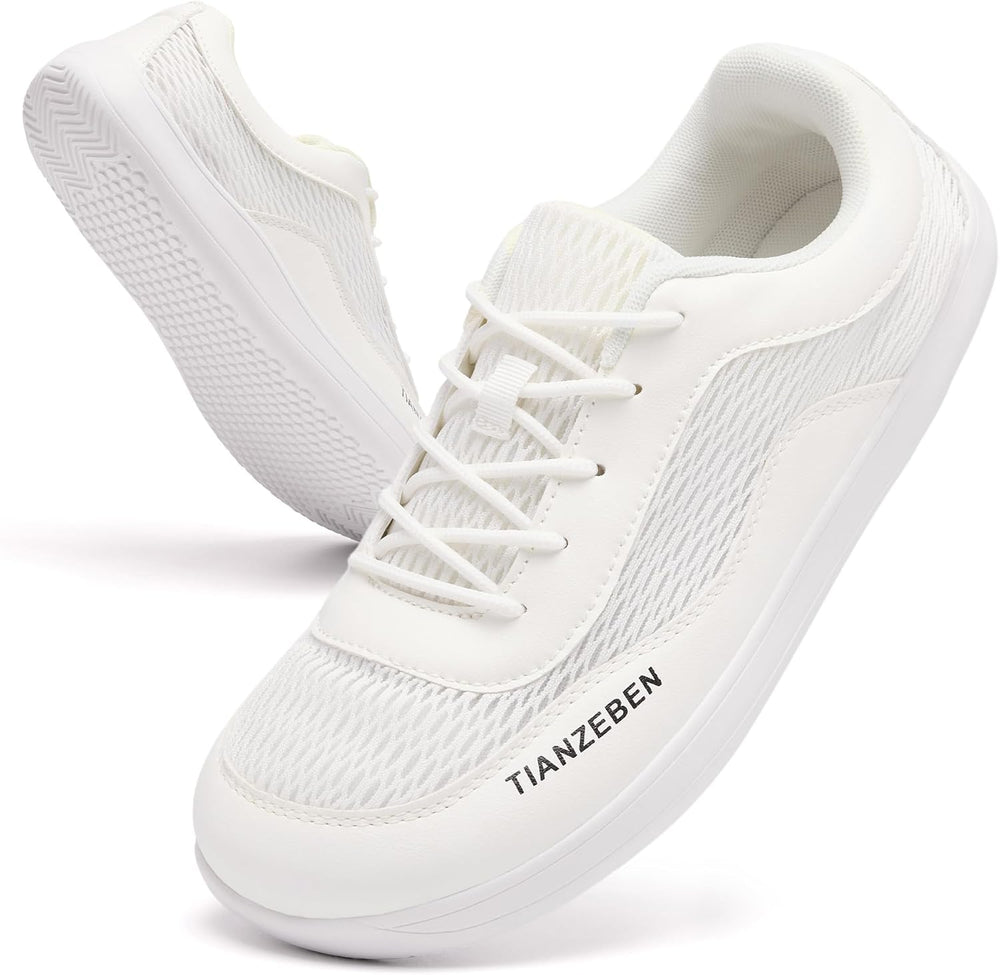 Minimalist Breite Barfußschuhe Zehenbox Zero-Drop Sohle Atmungsaktiv Barfuss Schuhe für Herren Weiß 44