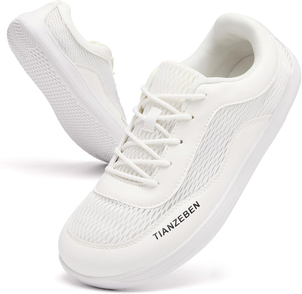 Minimalist Breite Barfußschuhe Zehenbox Zero-Drop Sohle Atmungsaktiv Barfuss Schuhe für Herren Weiß 44