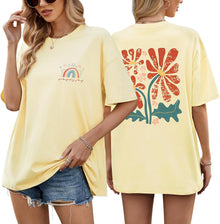 heekpek Oversize T-Shirt Women's Cotton Crew Neck Short Sleeve T-Shirt Loose Breathable Summer Tops Casual Basic T-Shirt for Teenage Girls with Rainbow and Floral Print View 1